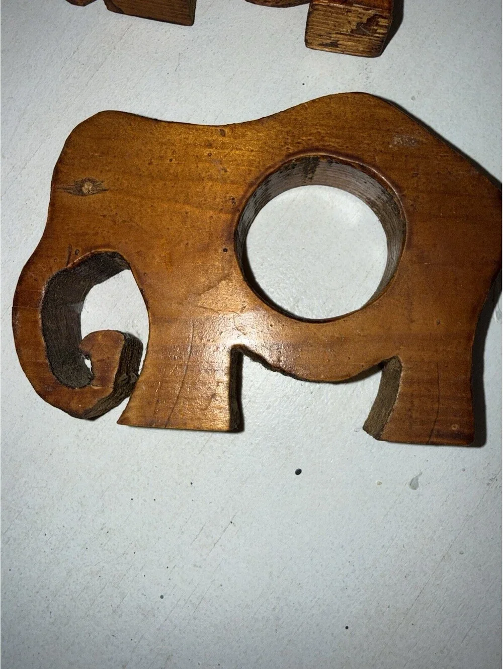 Vintage Hand Carved Wooden Elephant Napkin Holders Philippines Set Of 6 1970's
